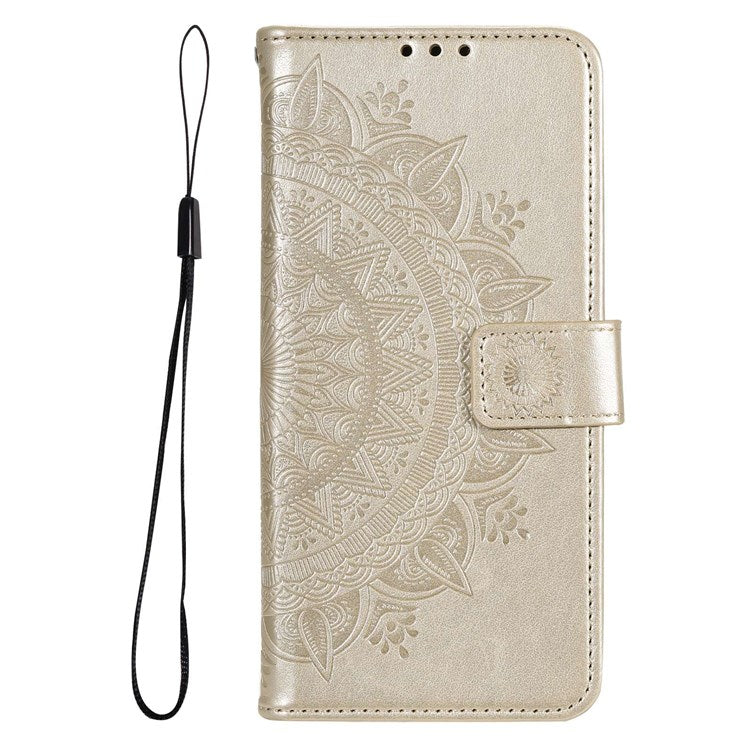 For Samsung Galaxy F23 PU Leather Shockproof Phone Flip Cover, Wallet Stand Design Imprinted Mandala Flower Phone Case - Gold