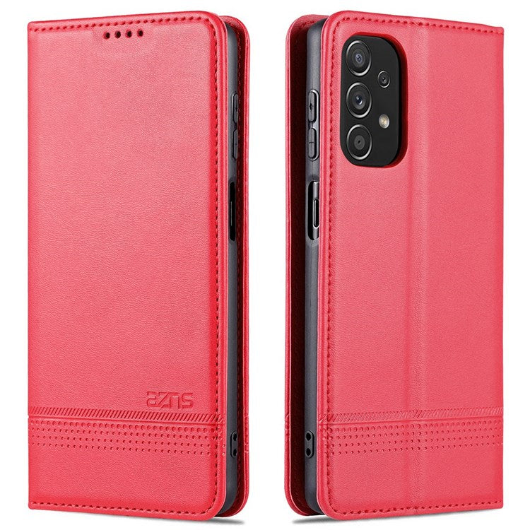 AZNS Wallet Phone Case for Samsung Galaxy A23 4G / 5G (Global Version) PU Leather Folio Flip Cover Magnetic Closure Textured Phone Protector with Stand - Red