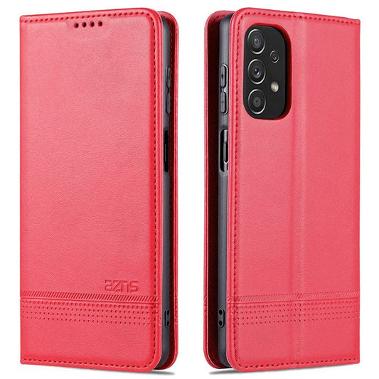 AZNS Wallet Phone Case for Samsung Galaxy A23 4G / 5G (Global Version) PU Leather Folio Flip Cover Magnetic Closure Textured Phone Protector with Stand - Red