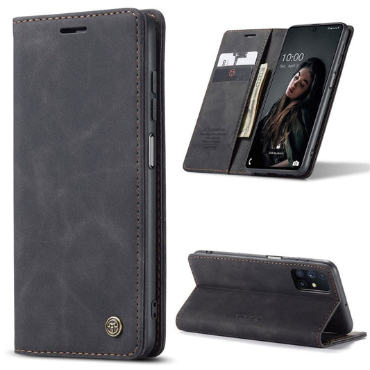 CASEME 013 Series Magnetic Smartphone Cover for Samsung Galaxy M51, PU Leather Wallet Foldable Stand Phone Case - Black