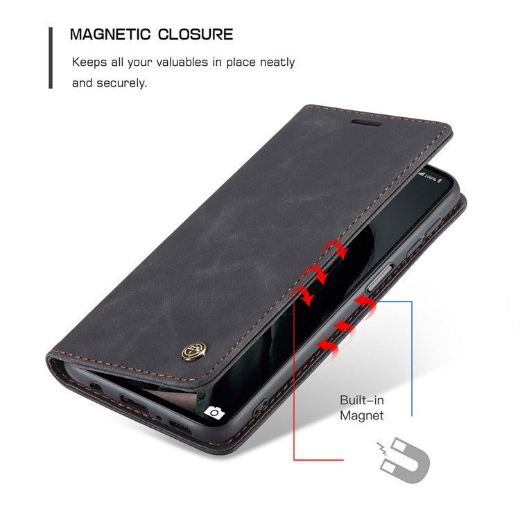 CASEME 013 Series Magnetic Smartphone Cover for Samsung Galaxy M51, PU Leather Wallet Foldable Stand Phone Case - Black