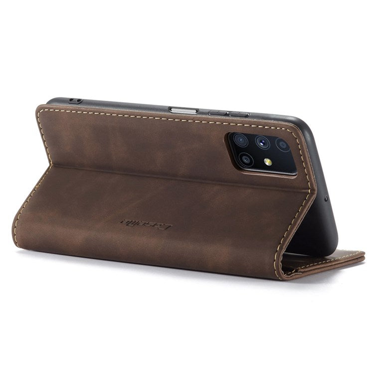 CASEME 013 Series Magnetic Smartphone Cover for Samsung Galaxy M51, PU Leather Wallet Foldable Stand Phone Case - Coffee
