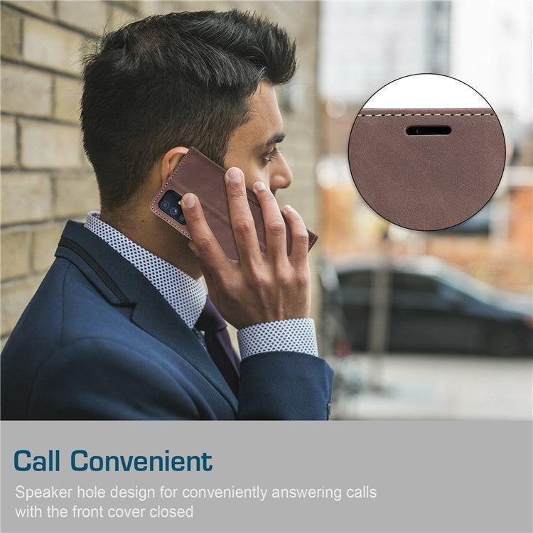 CASEME 013 Series Magnetic Smartphone Cover for Samsung Galaxy M51, PU Leather Wallet Foldable Stand Phone Case - Coffee