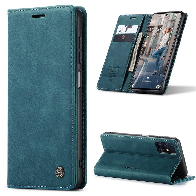 CASEME 013 Series Magnetic Smartphone Cover for Samsung Galaxy M51, PU Leather Wallet Foldable Stand Phone Case - Blue