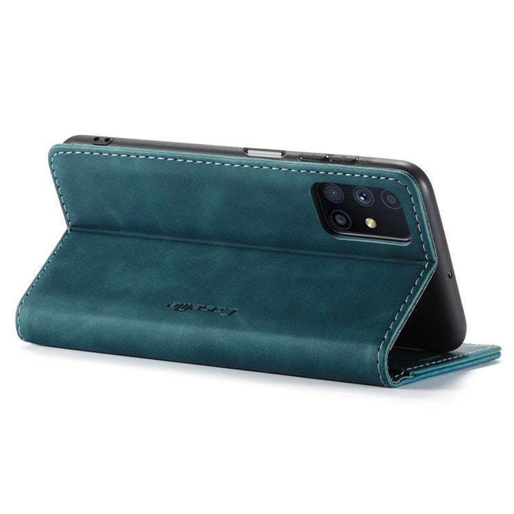 CASEME 013 Series Magnetic Smartphone Cover for Samsung Galaxy M51, PU Leather Wallet Foldable Stand Phone Case - Blue