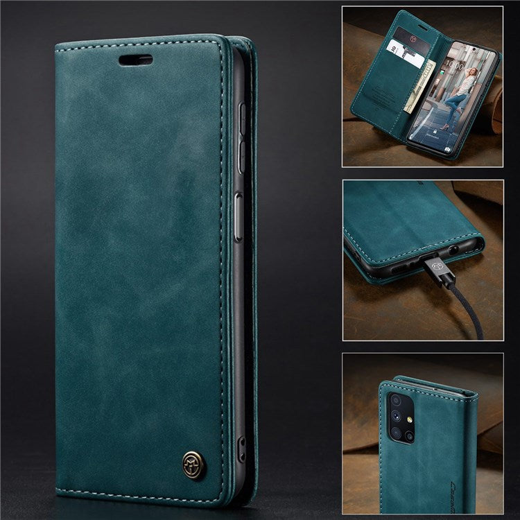 CASEME 013 Series Magnetic Smartphone Cover for Samsung Galaxy M51, PU Leather Wallet Foldable Stand Phone Case - Blue