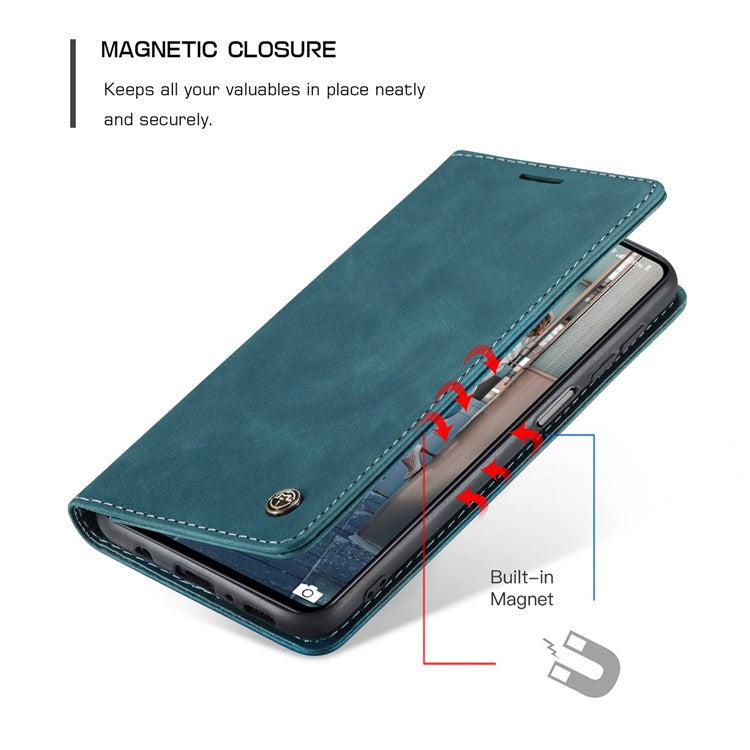 CASEME 013 Series Magnetic Smartphone Cover for Samsung Galaxy M51, PU Leather Wallet Foldable Stand Phone Case - Blue