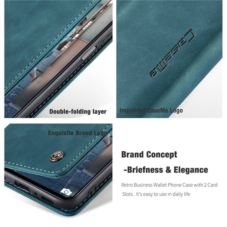 CASEME 013 Series Magnetic Smartphone Cover for Samsung Galaxy M51, PU Leather Wallet Foldable Stand Phone Case - Blue