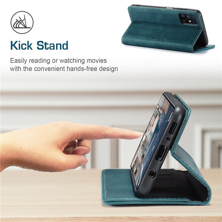 CASEME 013 Series Magnetic Smartphone Cover for Samsung Galaxy M51, PU Leather Wallet Foldable Stand Phone Case - Blue