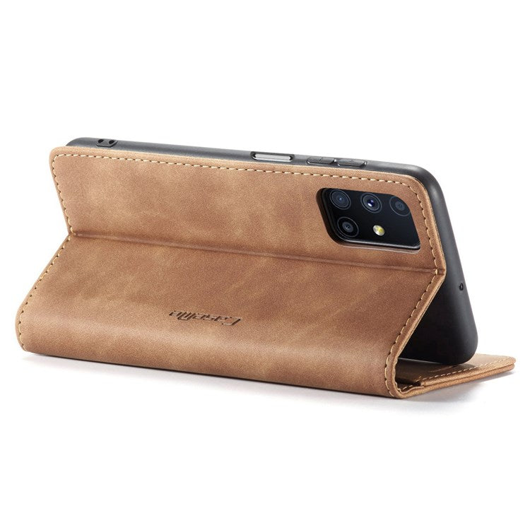 CASEME 013 Series Magnetic Smartphone Cover for Samsung Galaxy M51, PU Leather Wallet Foldable Stand Phone Case - Brown