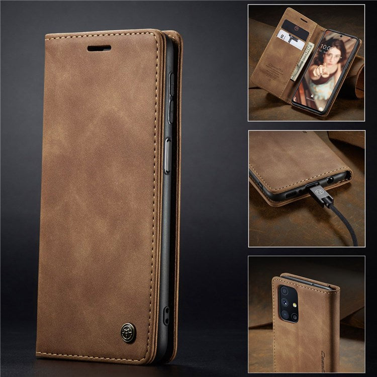 CASEME 013 Series Magnetic Smartphone Cover for Samsung Galaxy M51, PU Leather Wallet Foldable Stand Phone Case - Brown