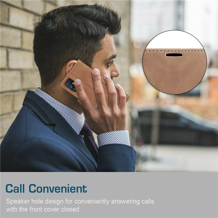 CASEME 013 Series Magnetic Smartphone Cover for Samsung Galaxy M51, PU Leather Wallet Foldable Stand Phone Case - Brown
