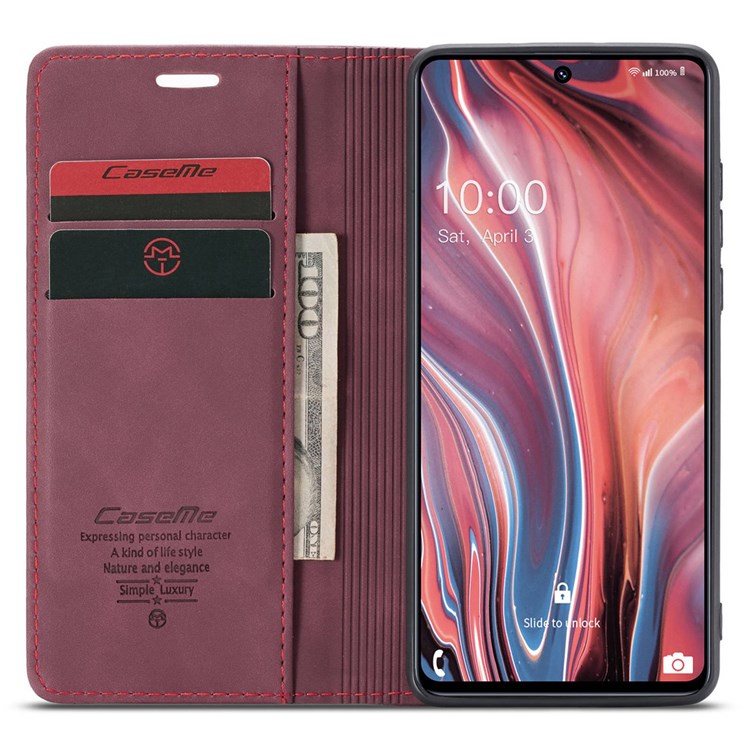 CASEME 013 Series Magnetic Smartphone Cover for Samsung Galaxy M51, PU Leather Wallet Foldable Stand Phone Case - Red
