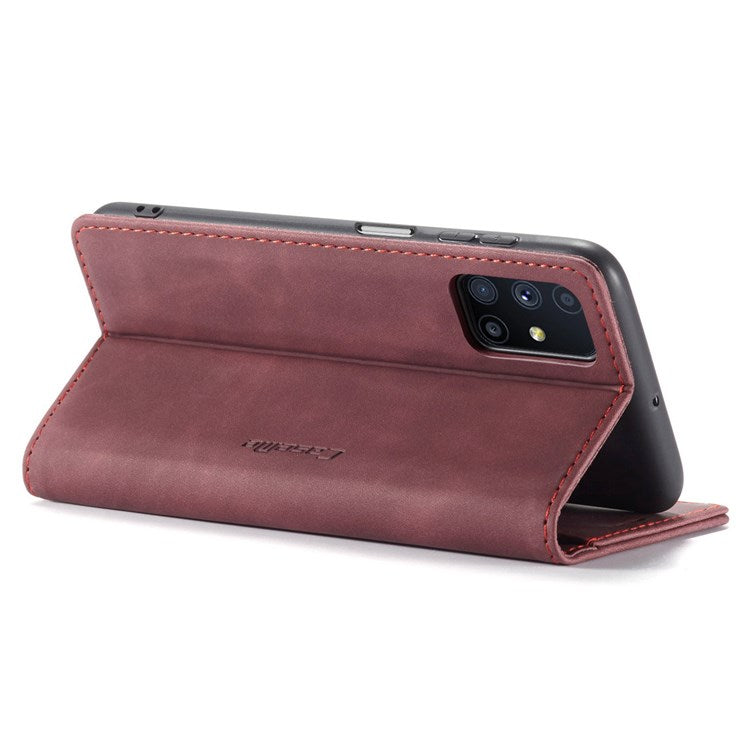 CASEME 013 Series Magnetic Smartphone Cover for Samsung Galaxy M51, PU Leather Wallet Foldable Stand Phone Case - Red