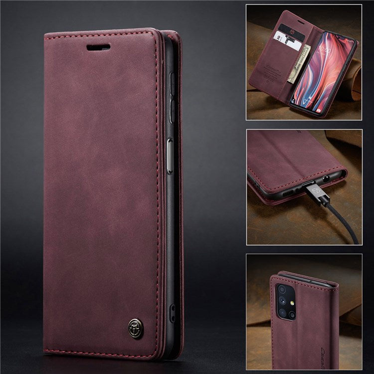 CASEME 013 Series Magnetic Smartphone Cover for Samsung Galaxy M51, PU Leather Wallet Foldable Stand Phone Case - Red