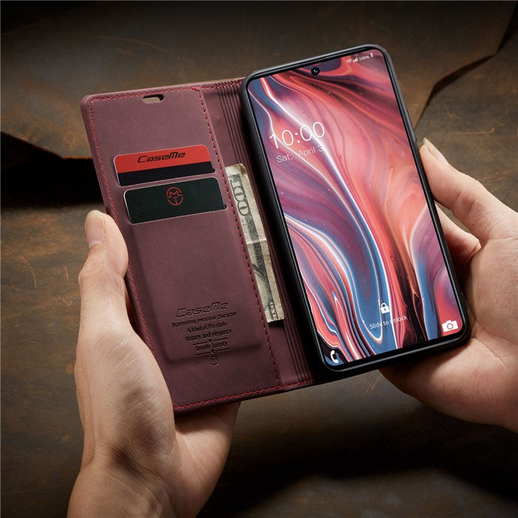CASEME 013 Series Magnetic Smartphone Cover for Samsung Galaxy M51, PU Leather Wallet Foldable Stand Phone Case - Red