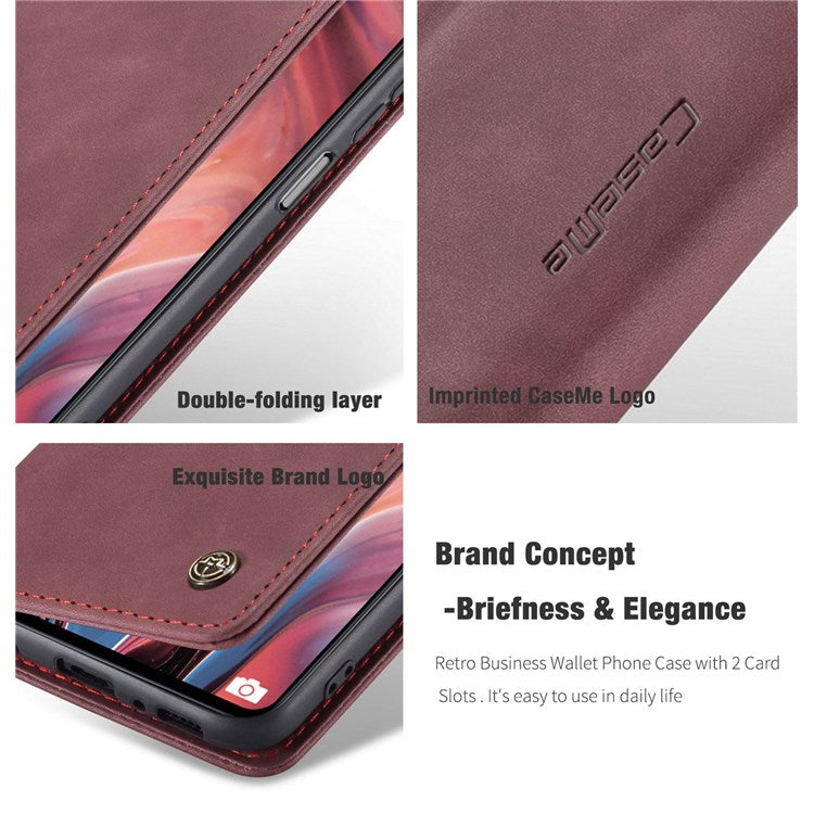 CASEME 013 Series Magnetic Smartphone Cover for Samsung Galaxy M51, PU Leather Wallet Foldable Stand Phone Case - Red