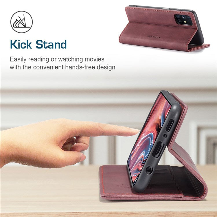 CASEME 013 Series Magnetic Smartphone Cover for Samsung Galaxy M51, PU Leather Wallet Foldable Stand Phone Case - Red