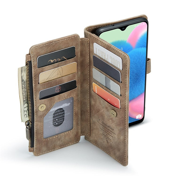 CASEME C30 Series for Samsung Galaxy A30s/A50/A50s Viewing Stand Design PU Leather Phone Case Zipper Pocket Wallet Phone Cover - Brown