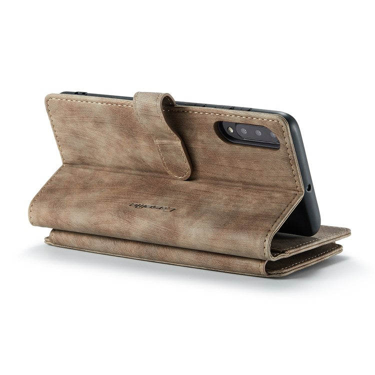 CASEME C30 Series for Samsung Galaxy A30s/A50/A50s Viewing Stand Design PU Leather Phone Case Zipper Pocket Wallet Phone Cover - Brown