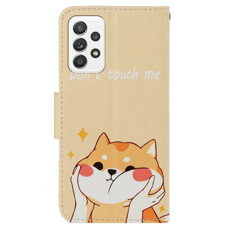 Pattern-Printing Cross Texture PU Leather Case for Samsung Galaxy A23 5G (Global Version) / 4G, Drop-Resistant Complete Covering Leather Wallet Stand Phone Shell + Strap - Akita Dog
