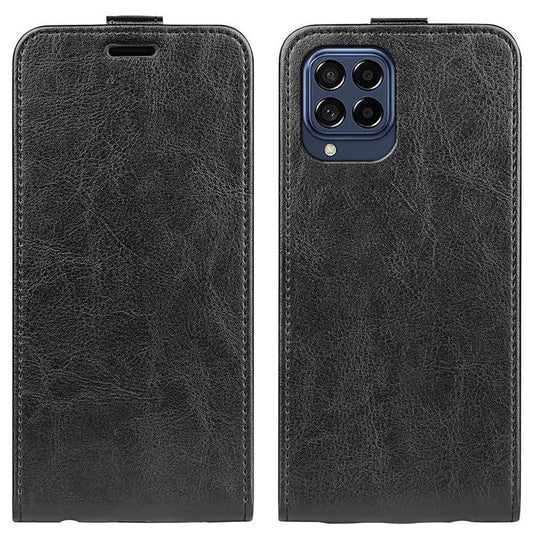 For Samsung Galaxy M53 5G Crazy Horse Texture Vertical Flip PU Leather Case Card Holder Phone Cover - Black