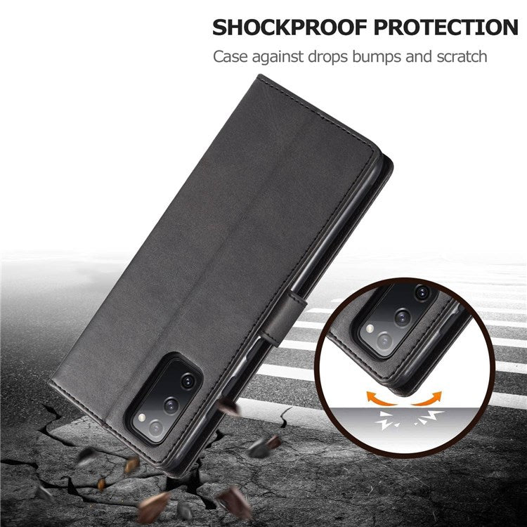 LC.IMEEKE For Samsung Galaxy M52 5G Textured PU Leather Cover Drop-proof Stand Wallet Protective Phone Case - Black