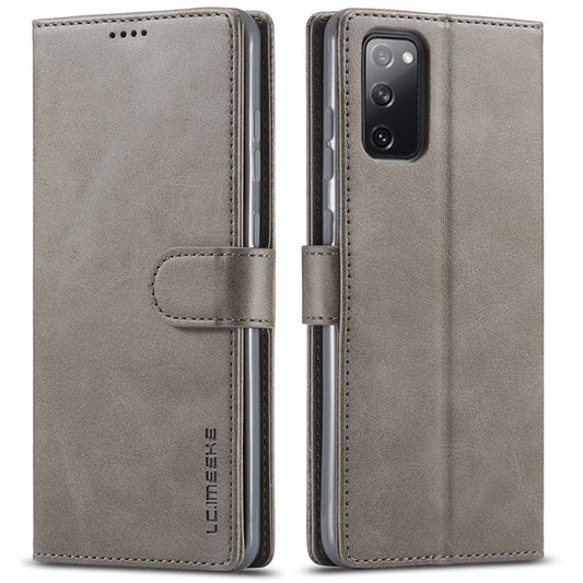 LC.IMEEKE For Samsung Galaxy M52 5G Textured PU Leather Cover Drop-proof Stand Wallet Protective Phone Case - Grey