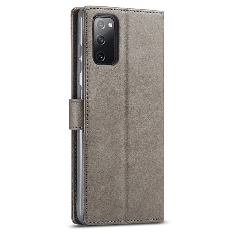 LC.IMEEKE For Samsung Galaxy M52 5G Textured PU Leather Cover Drop-proof Stand Wallet Protective Phone Case - Grey