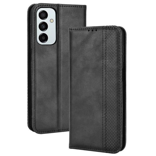 For Samsung Galaxy M23 5G/F23 5G Vintage PU Leather Wallet Case Mosaic Imprinted Auto Closing Magnetic Flip Stand Phone Cover - Black