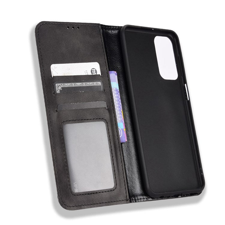 For Samsung Galaxy M23 5G/F23 5G Vintage PU Leather Wallet Case Mosaic Imprinted Auto Closing Magnetic Flip Stand Phone Cover - Black