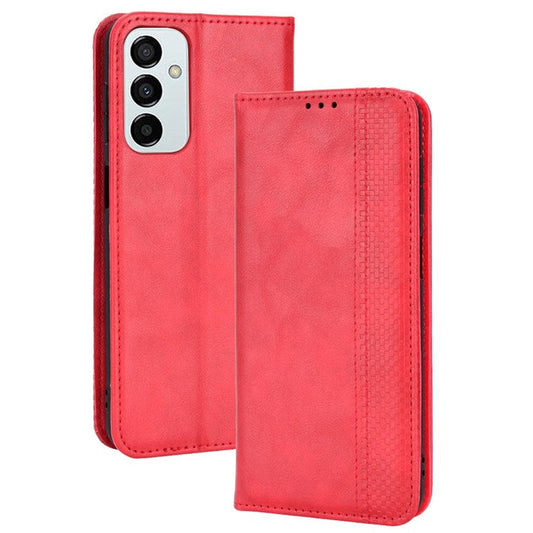 For Samsung Galaxy M23 5G/F23 5G Vintage PU Leather Wallet Case Mosaic Imprinted Auto Closing Magnetic Flip Stand Phone Cover - Red