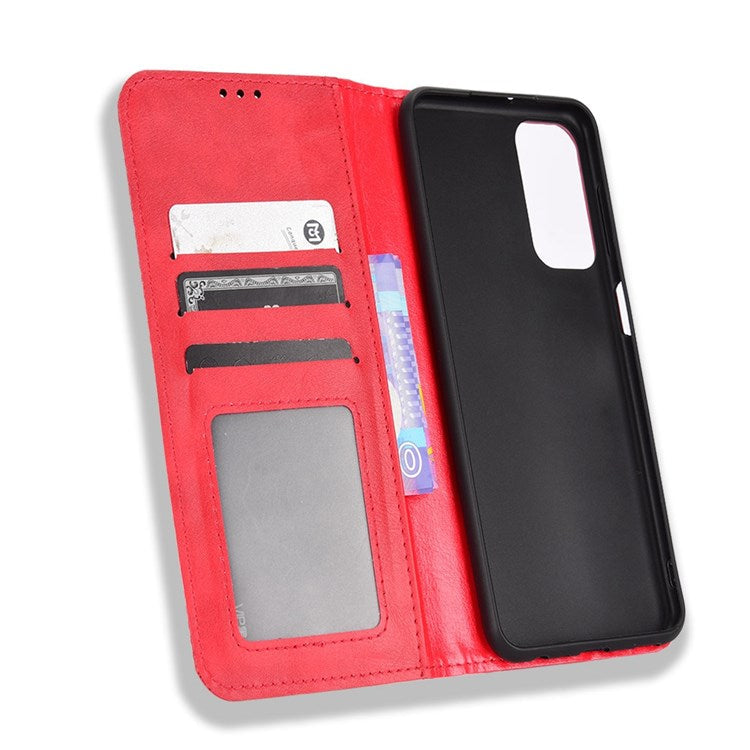 For Samsung Galaxy M23 5G/F23 5G Vintage PU Leather Wallet Case Mosaic Imprinted Auto Closing Magnetic Flip Stand Phone Cover - Red