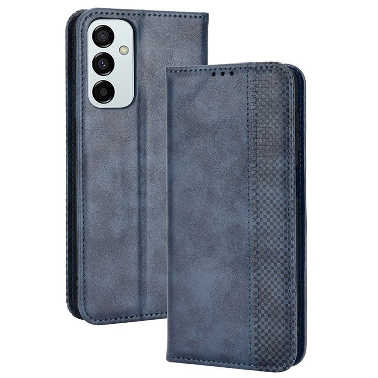 For Samsung Galaxy M23 5G/F23 5G Vintage PU Leather Wallet Case Mosaic Imprinted Auto Closing Magnetic Flip Stand Phone Cover - Blue