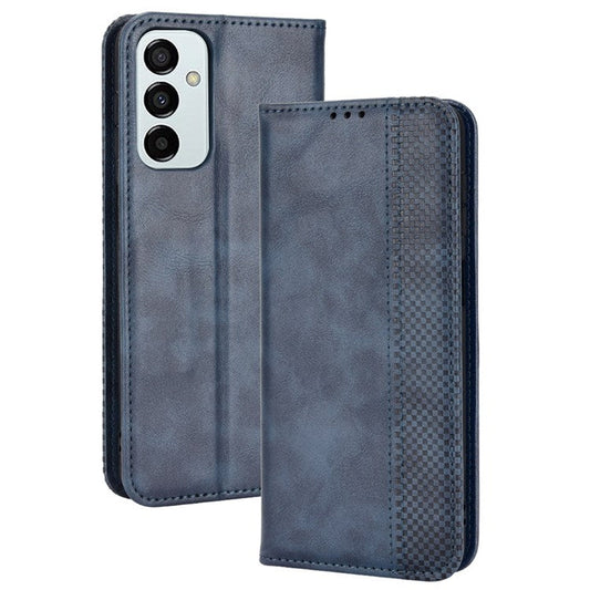 For Samsung Galaxy M23 5G/F23 5G Vintage PU Leather Wallet Case Mosaic Imprinted Auto Closing Magnetic Flip Stand Phone Cover - Blue
