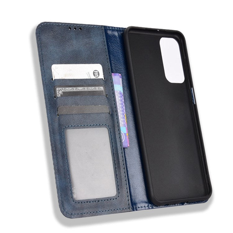For Samsung Galaxy M23 5G/F23 5G Vintage PU Leather Wallet Case Mosaic Imprinted Auto Closing Magnetic Flip Stand Phone Cover - Blue