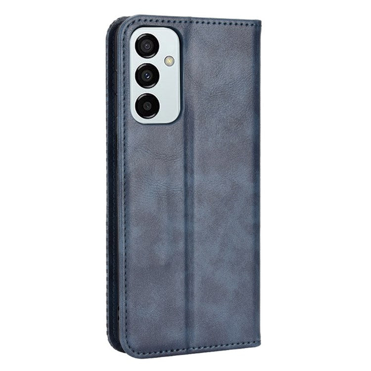 For Samsung Galaxy M23 5G/F23 5G Vintage PU Leather Wallet Case Mosaic Imprinted Auto Closing Magnetic Flip Stand Phone Cover - Blue
