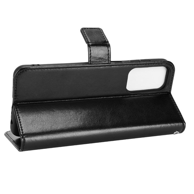 For Samsung Galaxy M23 5G/F23 5G Crazy Horse Texture Flip Wallet Case PU Leather Stand Hand Strap Shockproof Protective Cover - Black