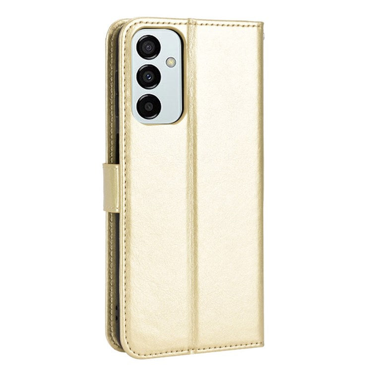 For Samsung Galaxy M23 5G/F23 5G Crazy Horse Texture Flip Wallet Case PU Leather Stand Hand Strap Shockproof Protective Cover - Gold