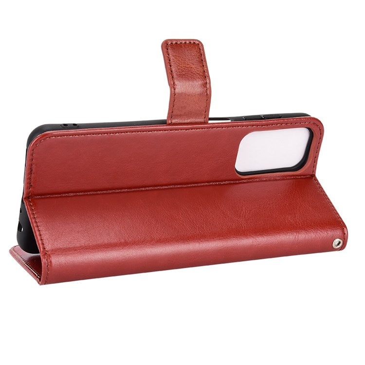 For Samsung Galaxy M23 5G/F23 5G Crazy Horse Texture Flip Wallet Case PU Leather Stand Hand Strap Shockproof Protective Cover - Brown