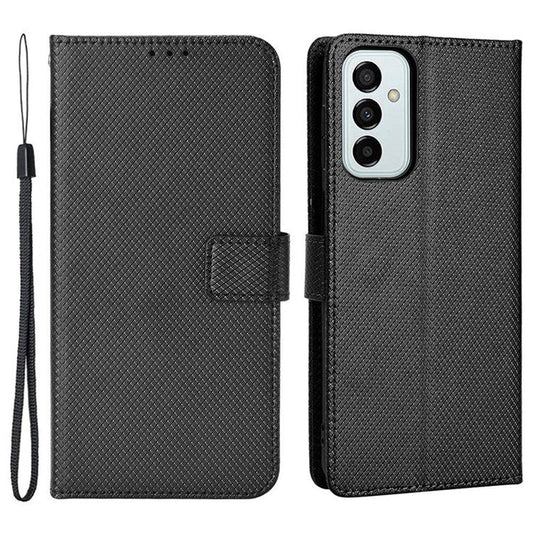 For Samsung Galaxy M23 5G/F23 5G Flip PU Leather Wallet Booklet Case Diamond Texture Stand View Cover with Strap - Black
