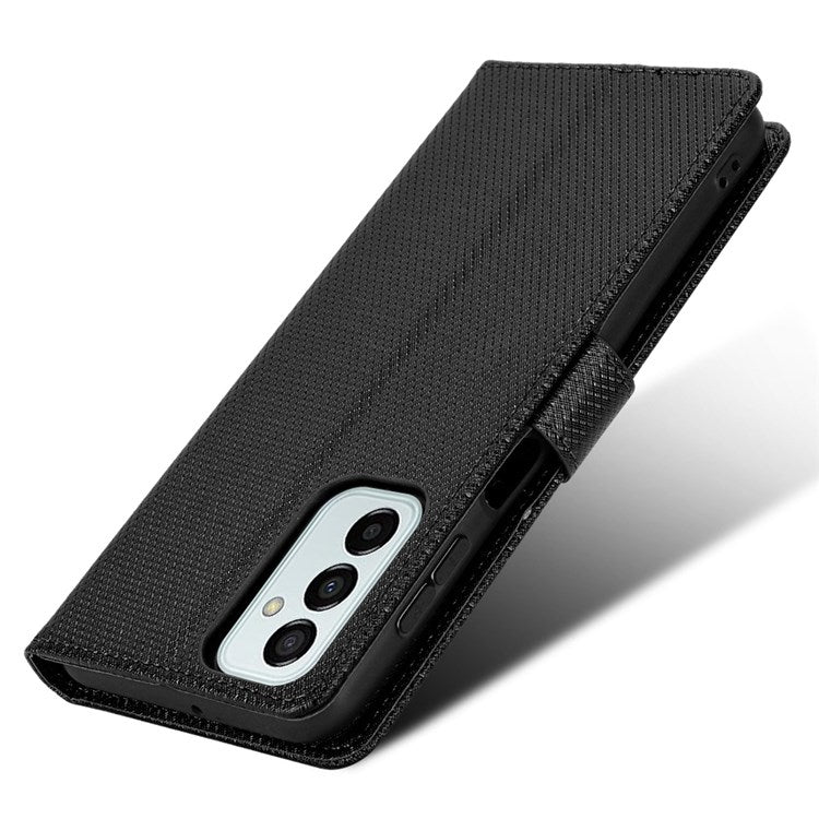 For Samsung Galaxy M23 5G/F23 5G Flip PU Leather Wallet Booklet Case Diamond Texture Stand View Cover with Strap - Black