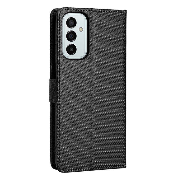 For Samsung Galaxy M23 5G/F23 5G Flip PU Leather Wallet Booklet Case Diamond Texture Stand View Cover with Strap - Black