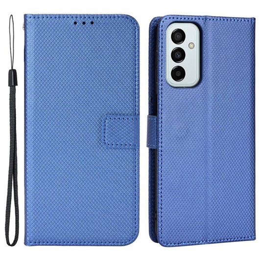 For Samsung Galaxy M23 5G/F23 5G Flip PU Leather Wallet Booklet Case Diamond Texture Stand View Cover with Strap - Blue