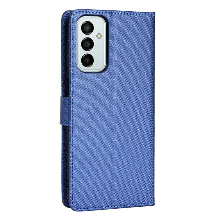 For Samsung Galaxy M23 5G/F23 5G Flip PU Leather Wallet Booklet Case Diamond Texture Stand View Cover with Strap - Blue