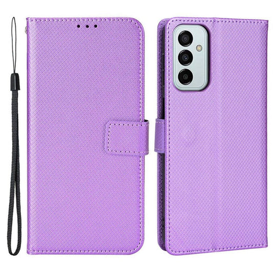 For Samsung Galaxy M23 5G/F23 5G Flip PU Leather Wallet Booklet Case Diamond Texture Stand View Cover with Strap - Purple