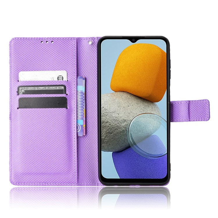 For Samsung Galaxy M23 5G/F23 5G Flip PU Leather Wallet Booklet Case Diamond Texture Stand View Cover with Strap - Purple