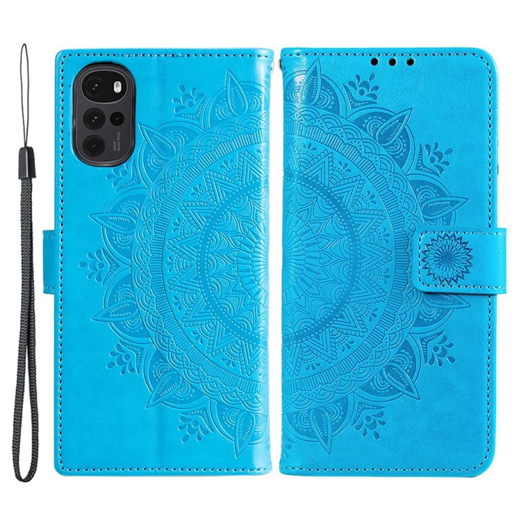 For Samsung Galaxy M53 5G Shockproof Wallet Stand Design Imprinted Flower PU Leather Phone Flip Cover Phone Case - Blue