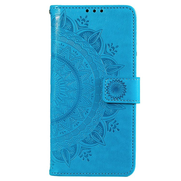 For Samsung Galaxy M53 5G Shockproof Wallet Stand Design Imprinted Flower PU Leather Phone Flip Cover Phone Case - Blue