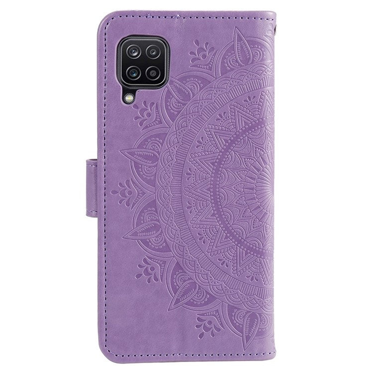 For Samsung Galaxy M53 5G Shockproof Wallet Stand Design Imprinted Flower PU Leather Phone Flip Cover Phone Case - Purple